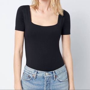 Re/Done Black Square Neck Bodysuit